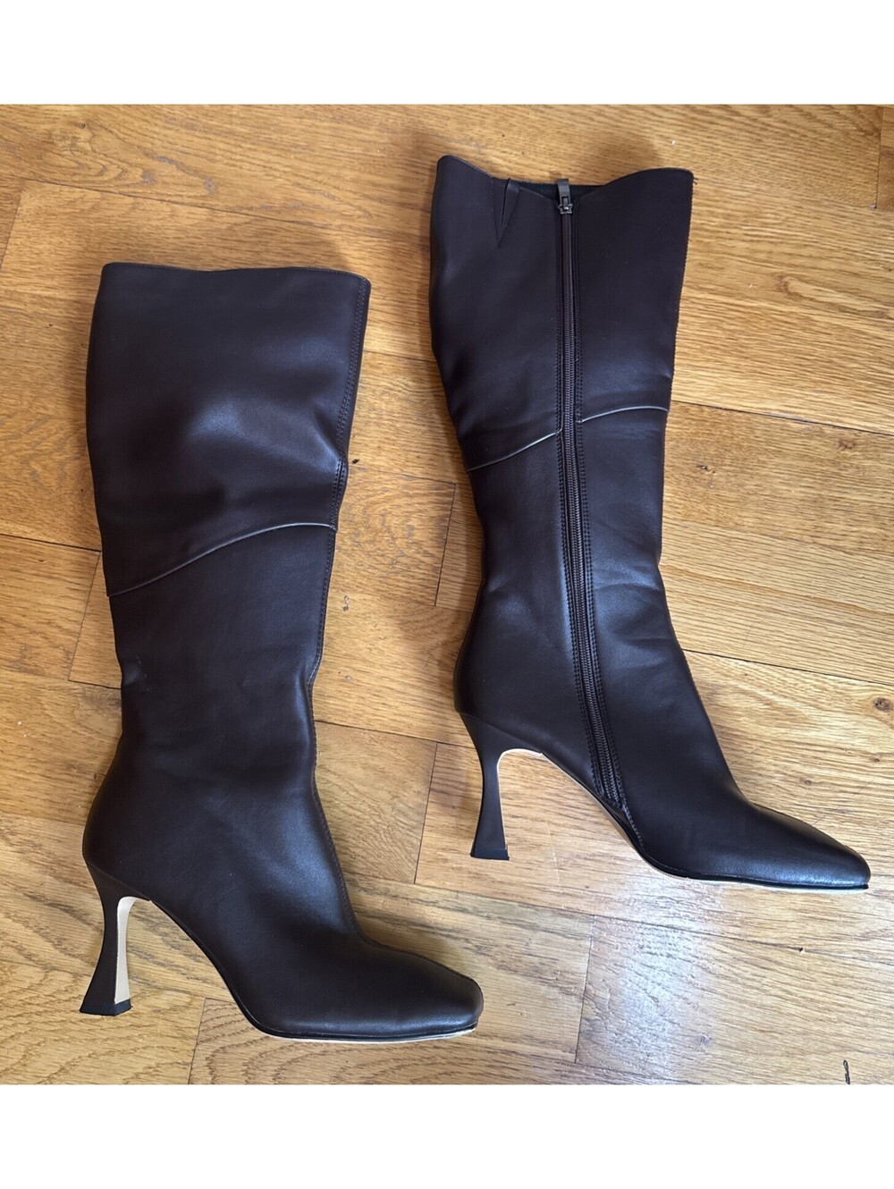 Dark Brown Knee High Boots Heels Square Toe Ladies 6